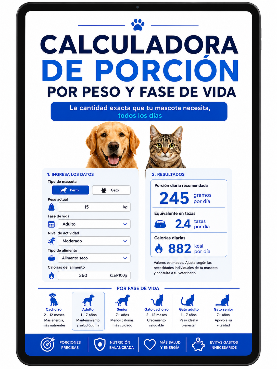 Calculadora de Porción por Peso y Etapa de Vida