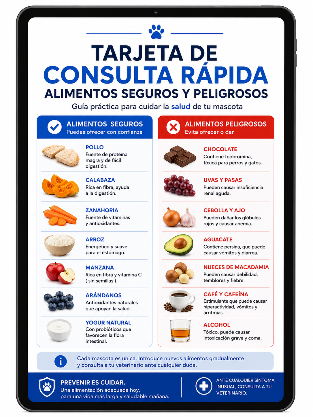 Tarjeta de Consulta Rápida — Alimentos Seguros y Peligrosos